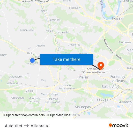 Autouillet to Villepreux map