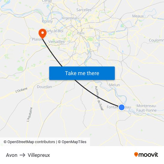 Avon to Villepreux map