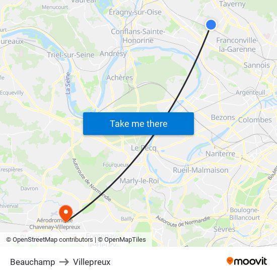 Beauchamp to Villepreux map