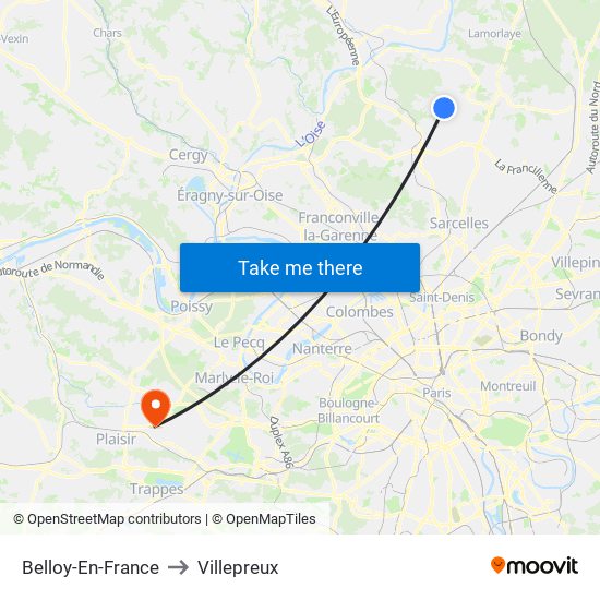 Belloy-En-France to Villepreux map