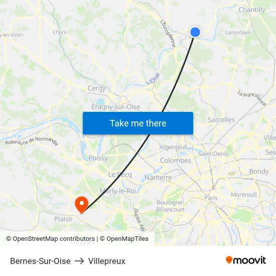 Bernes-Sur-Oise to Villepreux map