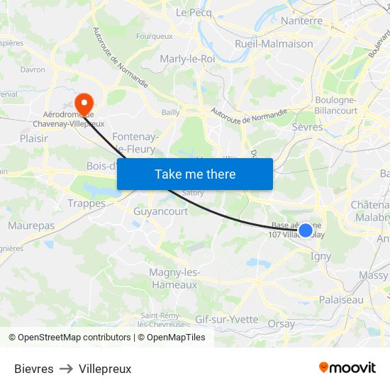 Bievres to Villepreux map