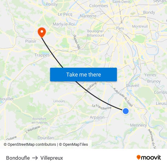 Bondoufle to Villepreux map