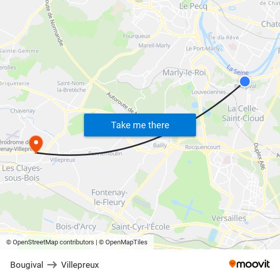 Bougival to Villepreux map