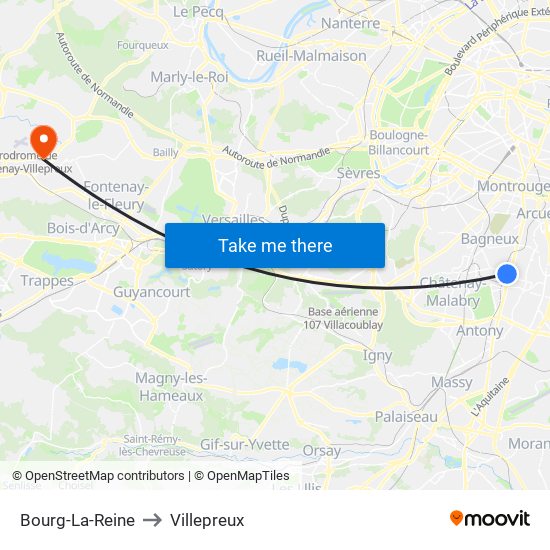 Bourg-La-Reine to Villepreux map