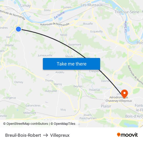 Breuil-Bois-Robert to Villepreux map