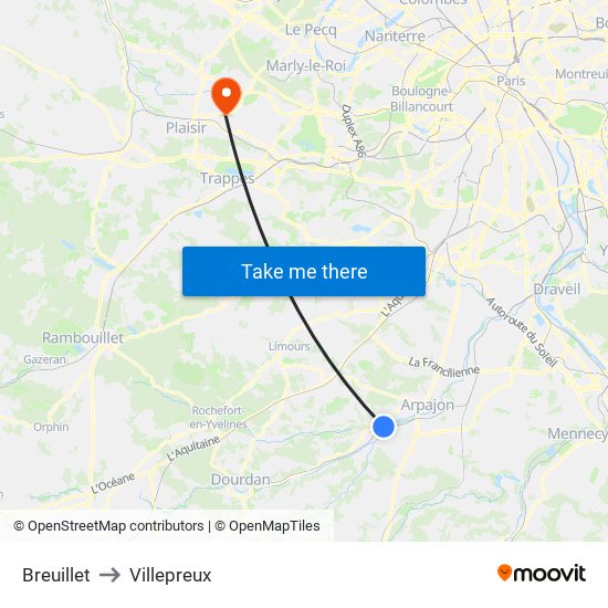 Breuillet to Villepreux map