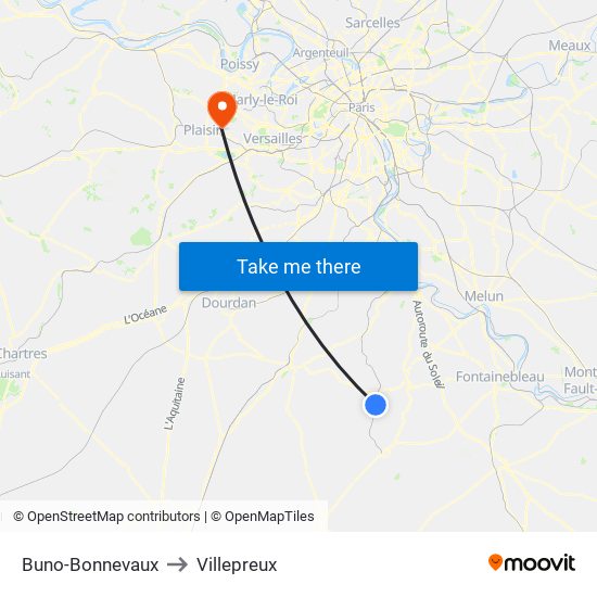 Buno-Bonnevaux to Villepreux map