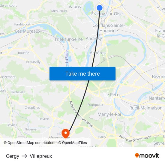 Cergy to Villepreux map