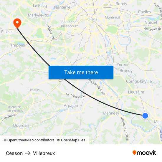 Cesson to Villepreux map
