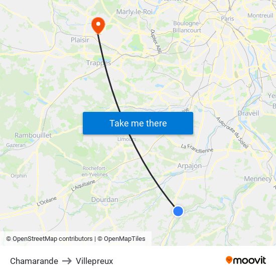 Chamarande to Villepreux map