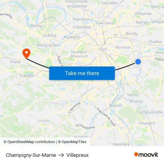 Champigny-Sur-Marne to Villepreux map