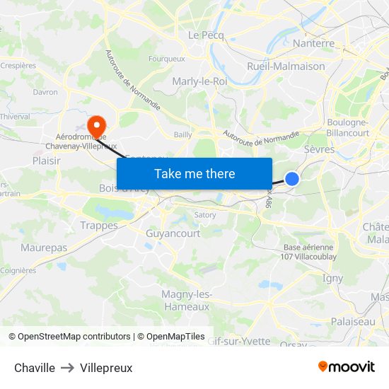 Chaville to Villepreux map