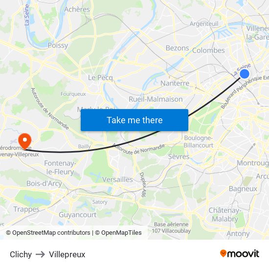 Clichy to Villepreux map