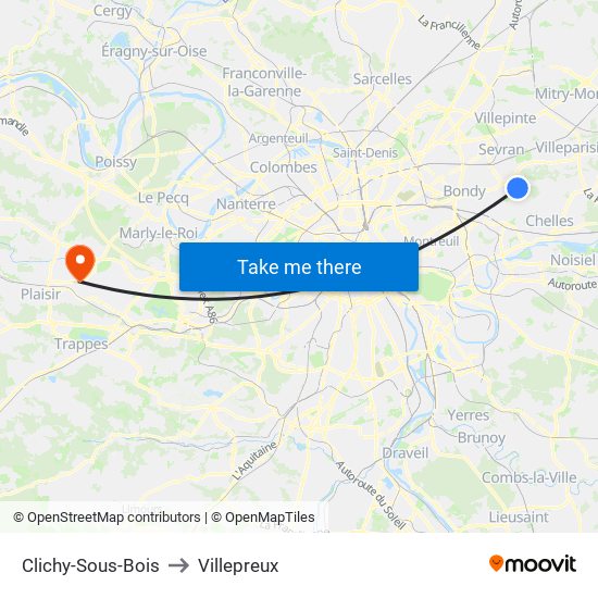 Clichy-Sous-Bois to Villepreux map