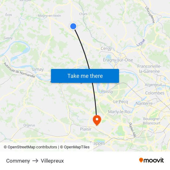 Commeny to Villepreux map