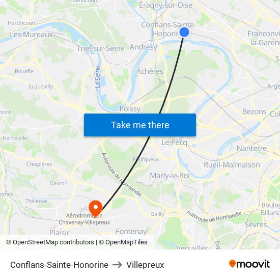 Conflans-Sainte-Honorine to Villepreux map
