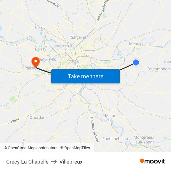 Crecy-La-Chapelle to Villepreux map