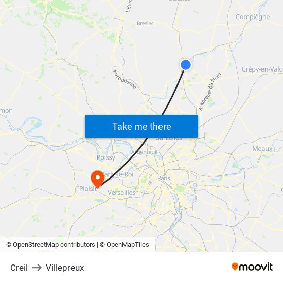 Creil to Villepreux map
