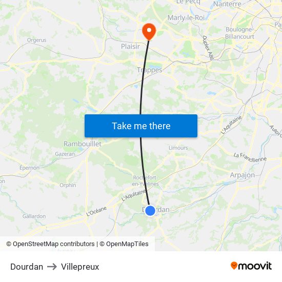 Dourdan to Villepreux map