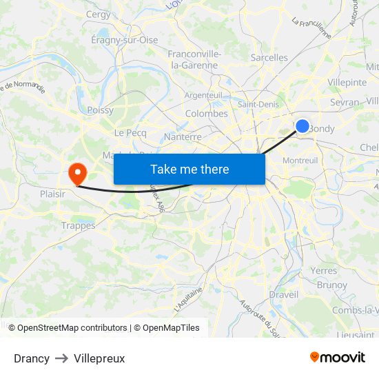 Drancy to Villepreux map