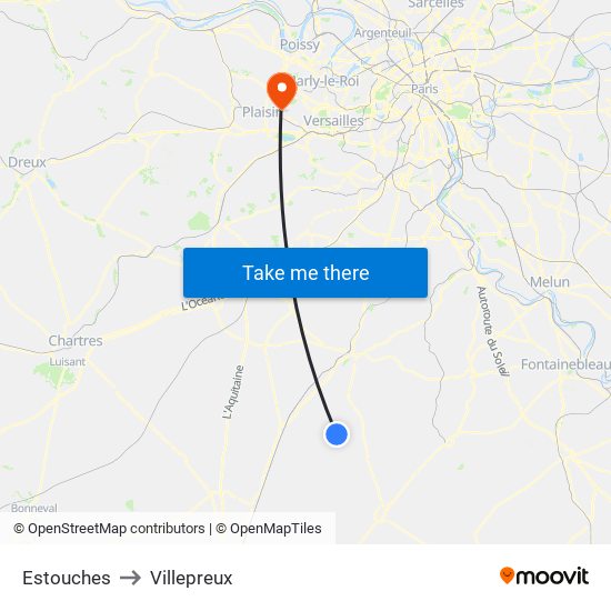 Estouches to Villepreux map