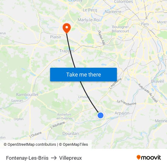 Fontenay-Les-Briis to Villepreux map