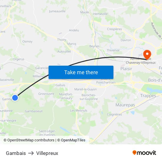 Gambais to Villepreux map