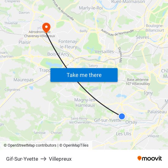 Gif-Sur-Yvette to Villepreux map