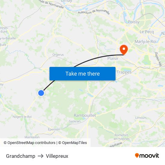 Grandchamp to Villepreux map