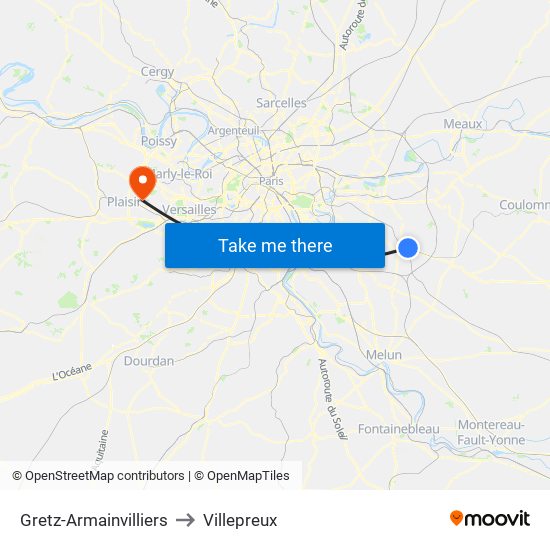 Gretz-Armainvilliers to Villepreux map