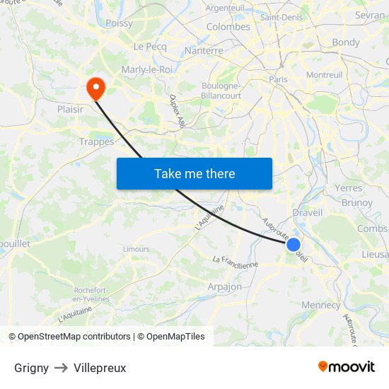 Grigny to Villepreux map