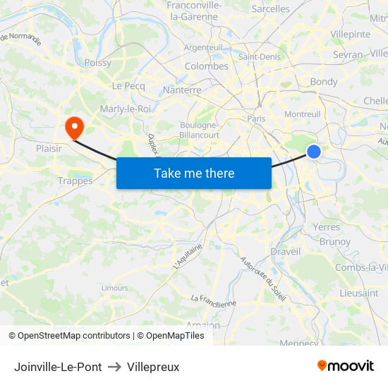 Joinville-Le-Pont to Villepreux map