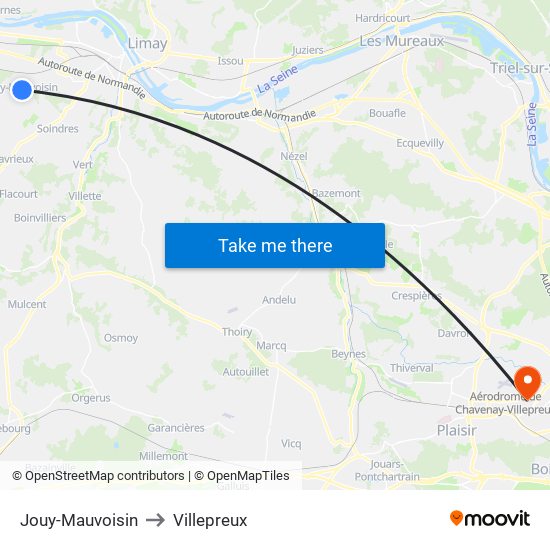 Jouy-Mauvoisin to Villepreux map