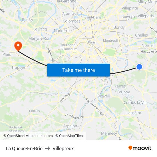 La Queue-En-Brie to Villepreux map