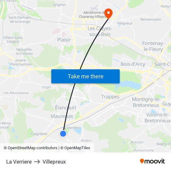 La Verriere to Villepreux map
