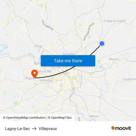 Lagny-Le-Sec to Villepreux map