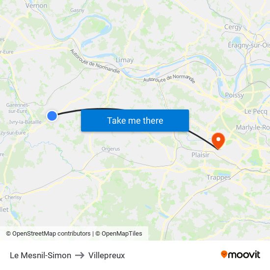 Le Mesnil-Simon to Villepreux map