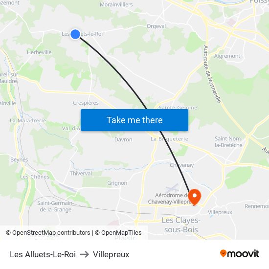 Les Alluets-Le-Roi to Villepreux map