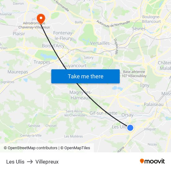 Les Ulis to Villepreux map