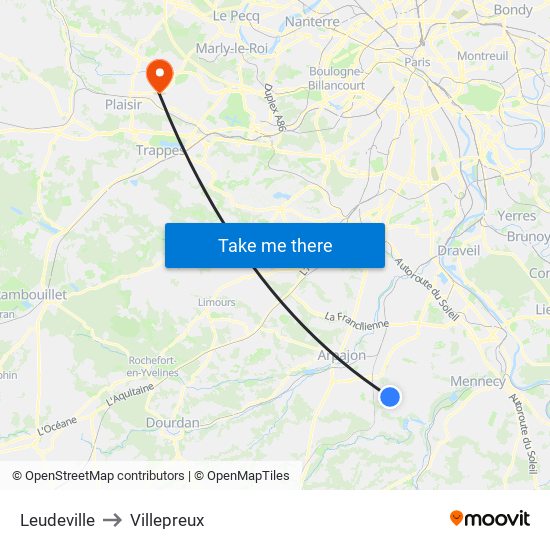 Leudeville to Villepreux map