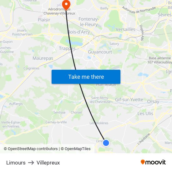 Limours to Villepreux map