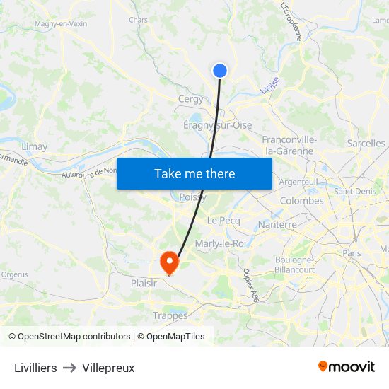 Livilliers to Villepreux map
