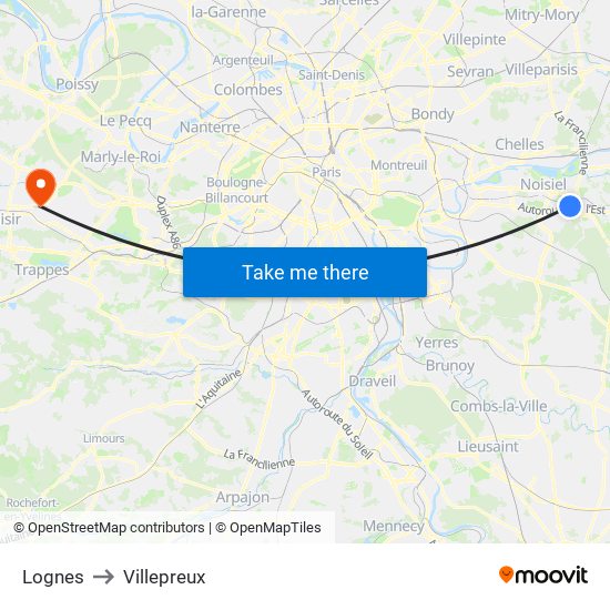 Lognes to Villepreux map