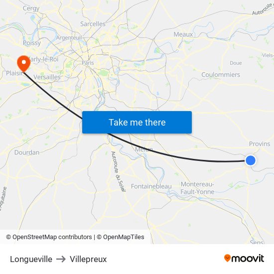 Longueville to Villepreux map