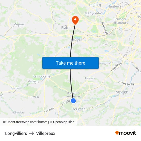 Longvilliers to Villepreux map