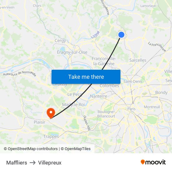 Maffliers to Villepreux map