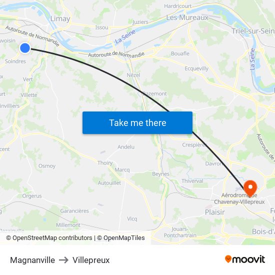 Magnanville to Villepreux map