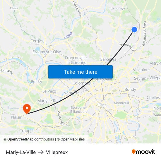 Marly-La-Ville to Villepreux map