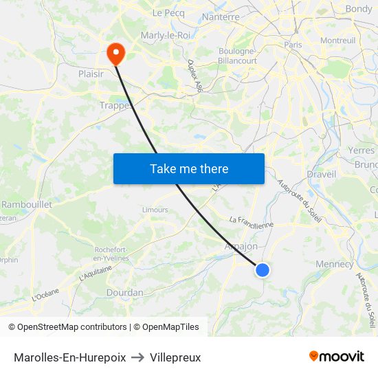 Marolles-En-Hurepoix to Villepreux map